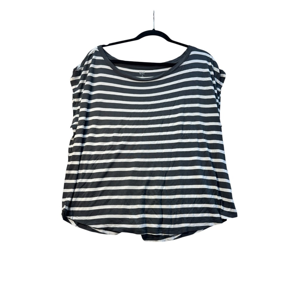 GAP Luxe T Striped cap sleeve XL Gray White Rayon Blend Casual tshirt